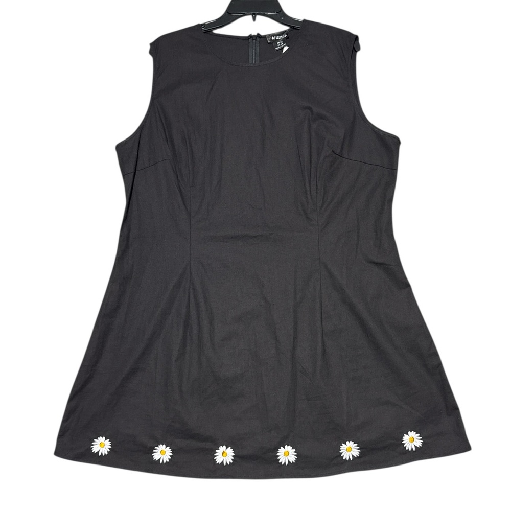 Black Sleeveless Mini A Line Dress Embroidered Daisy Plus Size
